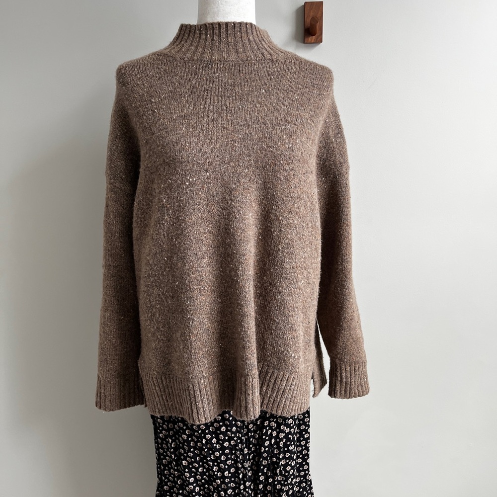 Oversized Brown Well Worn Women's Mock Neck Sweater